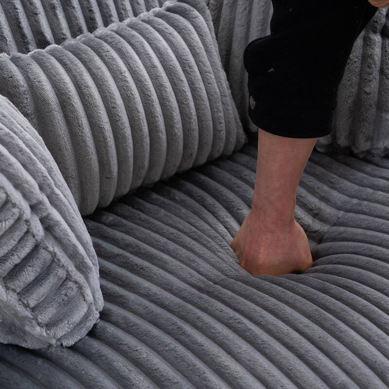 Oversized 360 Degreed Swivel Accent Chair Modern Soft Plush Corduroy Round Barrel Chair for Living Room Bedroom with Pillows