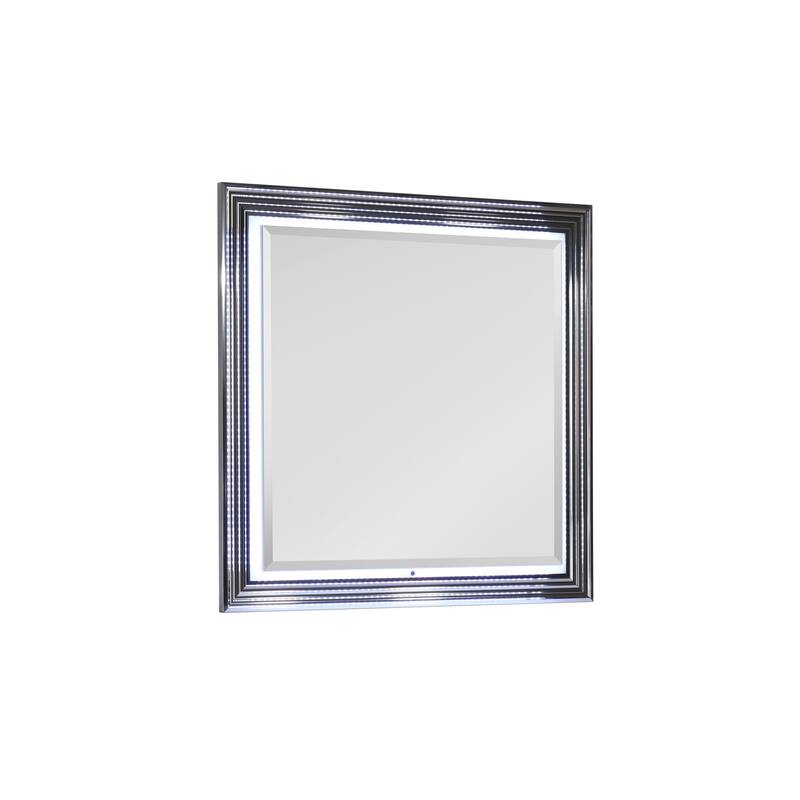 HomeRoots 42" Silver And White Wood Square Lighted Dresser Mount Framed Mirror - 41.73 in. x 41.73 in. x 2.05 in.