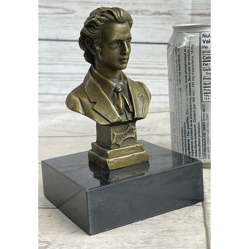 Frederic Chopin Composer Bronze Metal Bust Sculpture Statue Figure On Marble Base