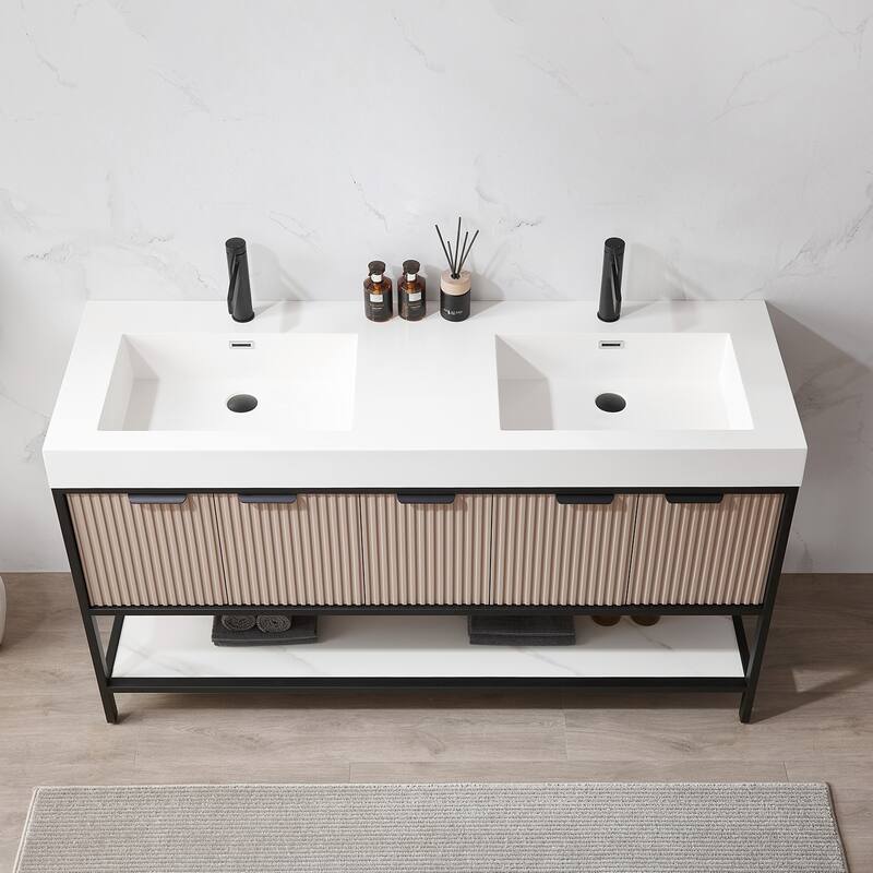 Marcilla 60 in. Double Sink Bath Vanity with Stone Sink Top