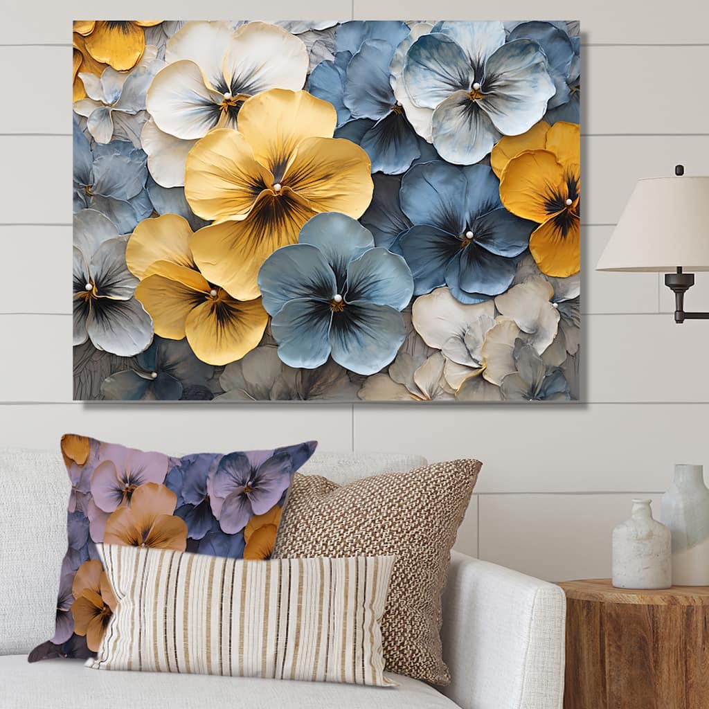Designart "Elegant Yellow And Blue Pansy Petals" Pansies Wall Art