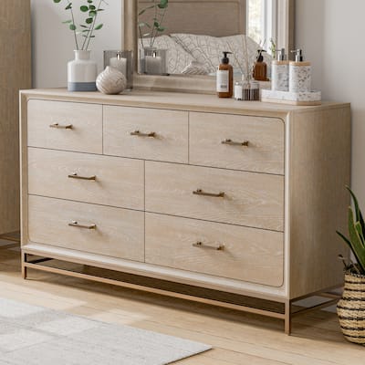 Furniture of America Drayden Transitional Solid Wood 7-Drawer Dresser with Metal Legs