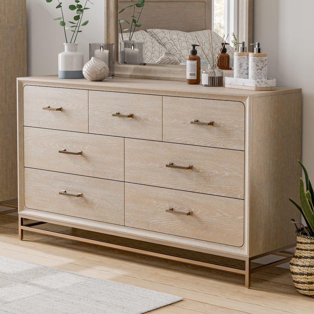 Furniture of America Drayden Transitional Solid Wood 7-Drawer Dresser with Metal Legs