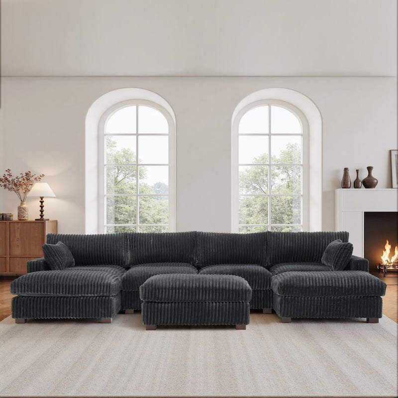 Oversied Plush Corduroy Fabric Modular Sectional Sofa with Chaise, Ottoman