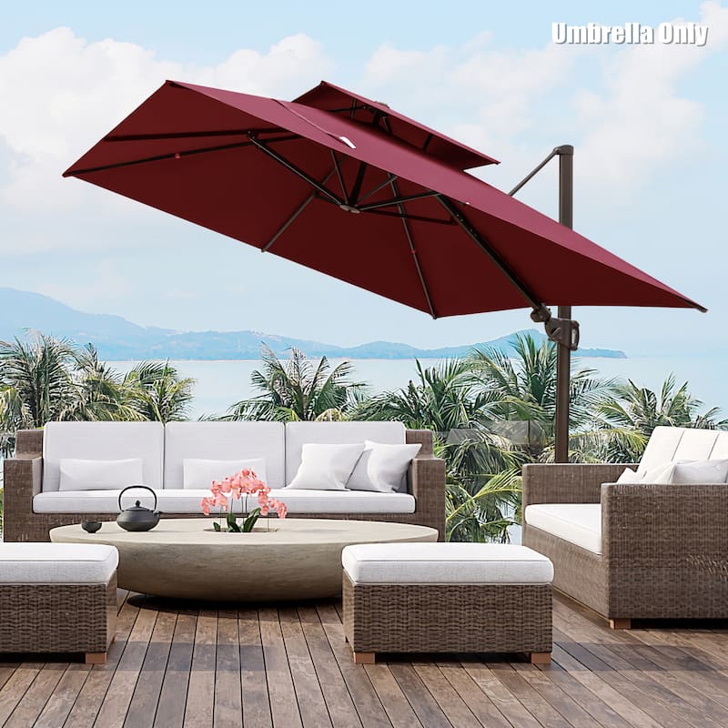 13 x 10 FT Outdoor Patio Cantilever LED Lighted Double Vented Umbrella with Base
