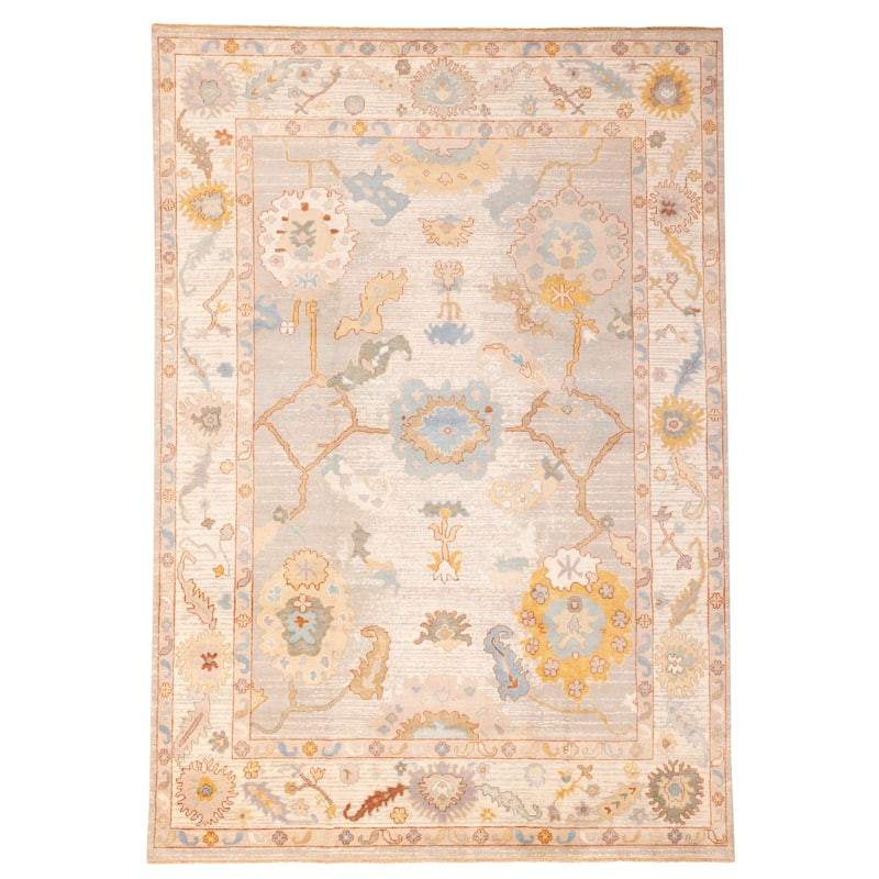 ECARPETGALLERY Hand-knotted Modern Oushak Light Grey Wool Rug - 9'10 x 13'10