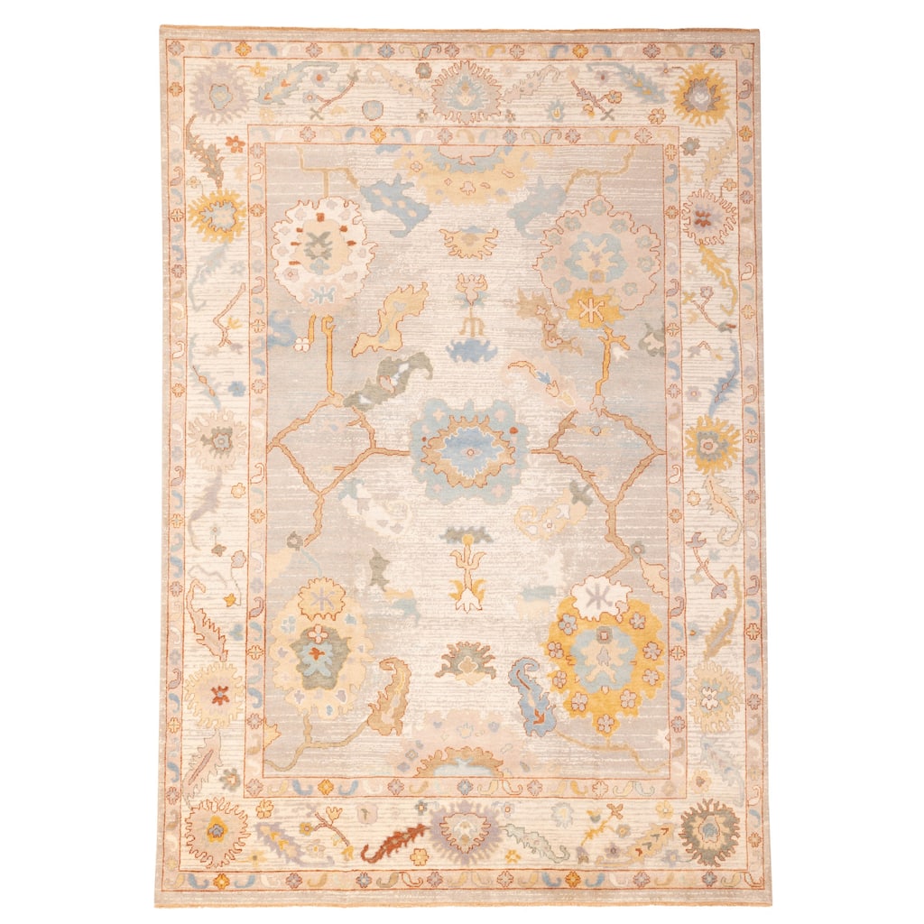 ECARPETGALLERY Hand-knotted Modern Oushak Light Grey Wool Rug - 9'10 x 13'10