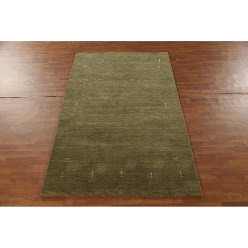 Hand Knotted Oriental 100% Wool Carpet Tribal Tribal Green Gabbeh Area Rug - 7' 7'' X 4' 11''