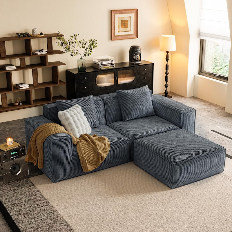 Modular Convertible Sofa Bed 2 Seater Gray Corduroy Velvet - Gray