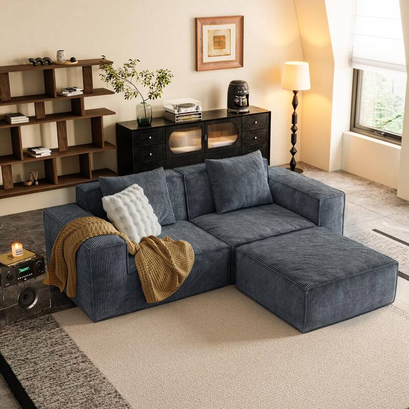 Modular Gray Sofa Convertible to Oversized Bed, Foam, 87x28x39 Inches