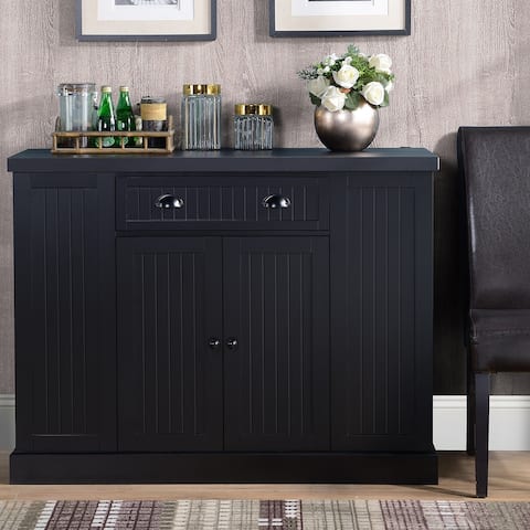 HOMCOM Fluted-Style Wooden Kitchen Island Storage Cabinet with Drawer, Open Shelving, and Interior Shelving, Black