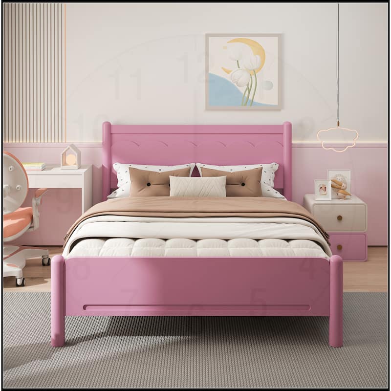 Wood Platform Bed Frame with Headboard and Wooden Slat Support