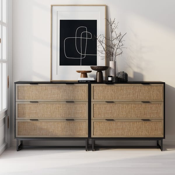 grey rattan dresser Modern 6 Drawer Dresser Rattan, Dressers for Bedroom, Chest of Drawers LGHM