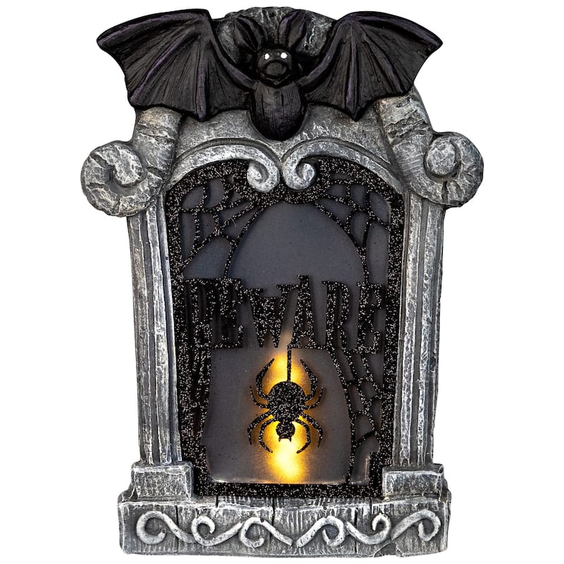 Lighted Flickering Beware Gravestone Halloween Decoration - 13.5" - LED Orange Light