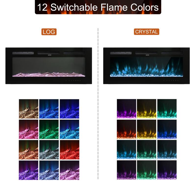 Clihome Ultra-thin Recessed Wall-Mounted Electric Fireplace