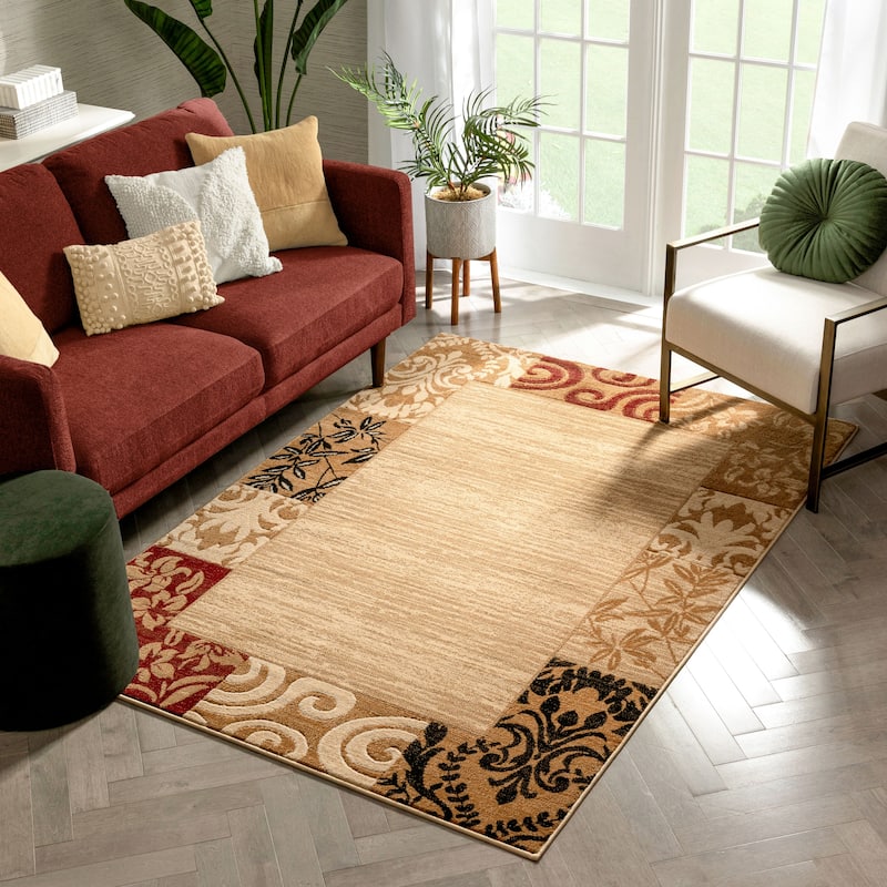 Well Woven Traditional Damask Floral Border Area Rug - 3'3" x 5'3"