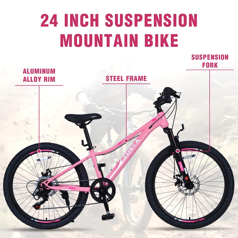 Kids' Mountain Bike - Shimano Gears, Steel Frame - 24
