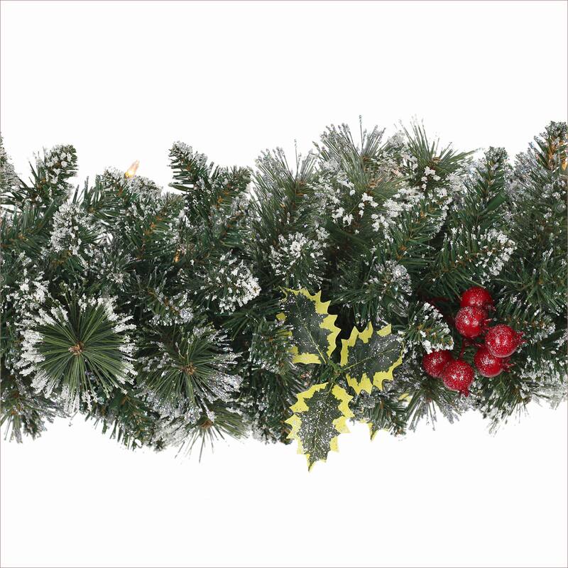 Puleo International 9 ft. x 10" Pre-Lit Snowy Silverton Pine Garland - Green - 9.8