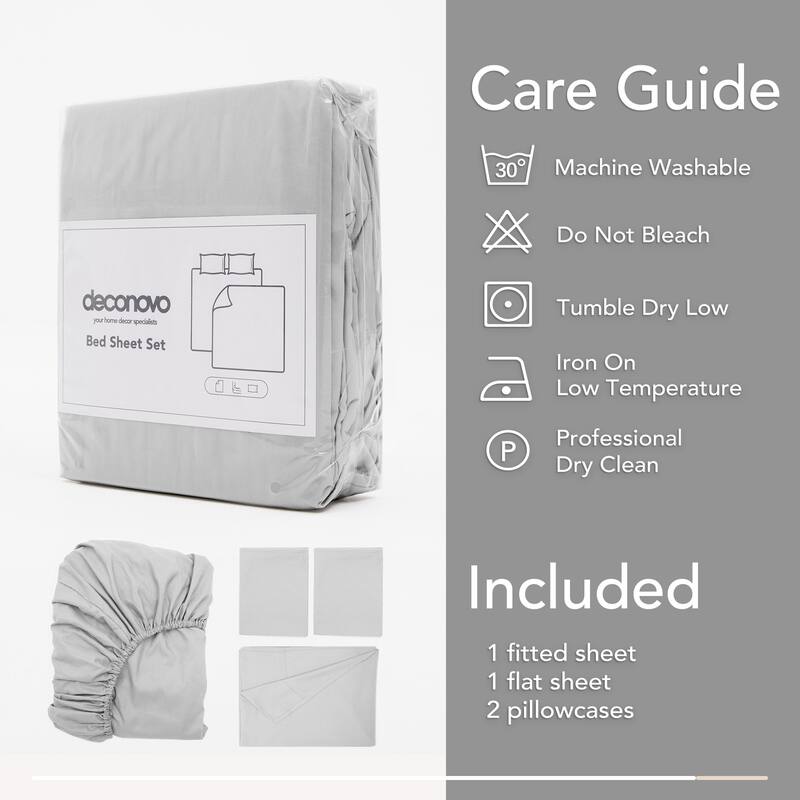 Deconovo 4-Piece Ultra-Soft Bed Sheet Set, 1800 Thread Count, Deep Pockets