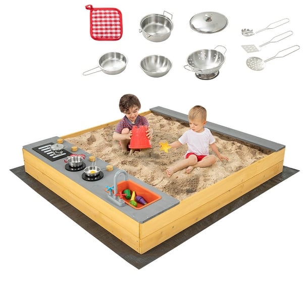 slide 2 of 10, Gymax Kids Sandbox Outdoor Wooden Sandpit w/ Bottom Liner Creative Multi