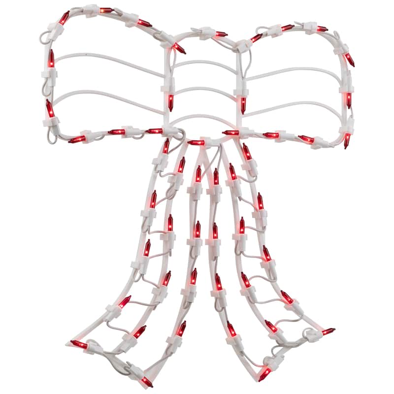Lighted Bow Window Silhouette Christmas Decoration - 14" - Red Lights