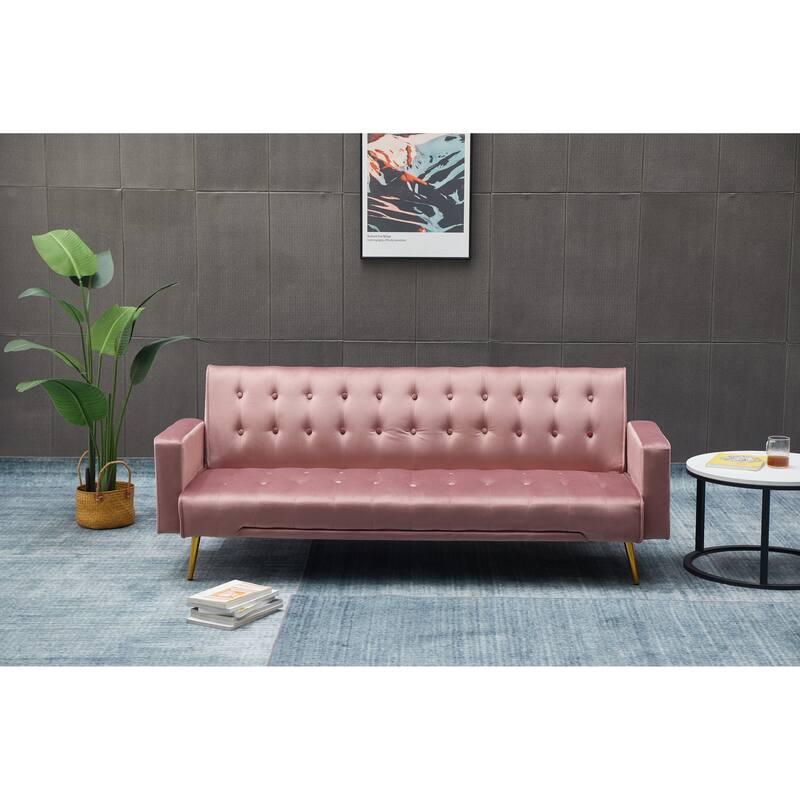 Rose Sofa Bed with Golden Metal Legs, Solid Wood+MDF, 75x32x29 inches