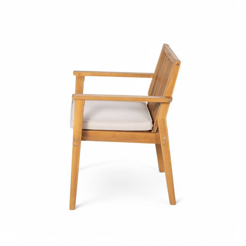 Roomfitters Patio Dining Chairs Set of 2, Acacia Wood Armchairs with Cushions, Outdoor Seating in Natural Finish