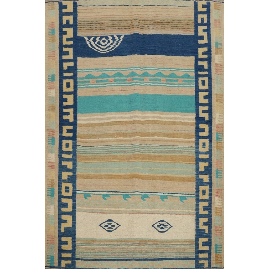 Hand Woven Oriental 100% Wool Carpet Southwestern Tribal Multi-Colored Kilim Area Rug - 6' 2'' X 4' 11''