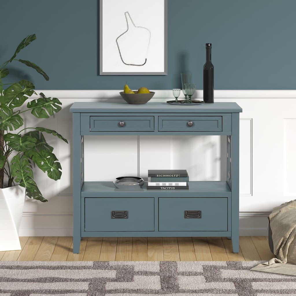 36" Wood Console Table with 4 Drawers & 1 Storage Shelf