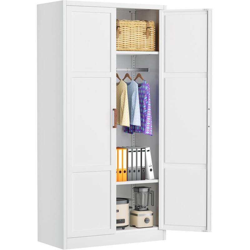 71'' - 72'' Tall Wardrobe Armoire Clothing Closet Storage Cabinet with Hanging Rod and Adjustable Shelves