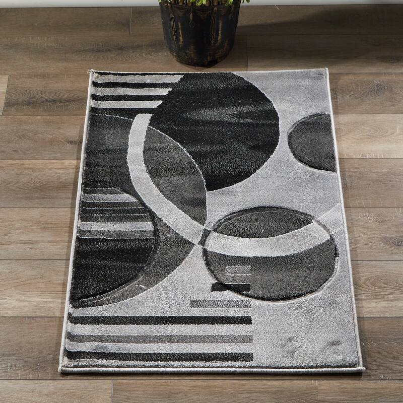 Orelsi Grey/Black Polyester Area Rug - 2'1'' X 3'3''