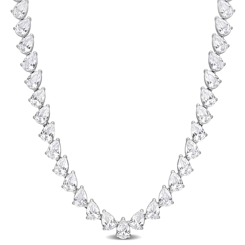 Miadora Created White Sapphire Teardrop Necklace in Sterling Silver