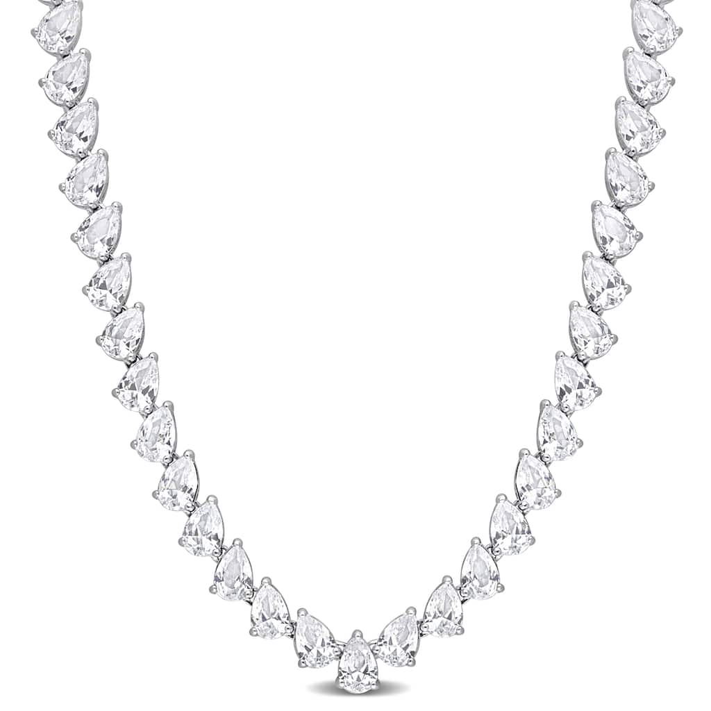Miadora Created White Sapphire Teardrop Necklace in Sterling Silver