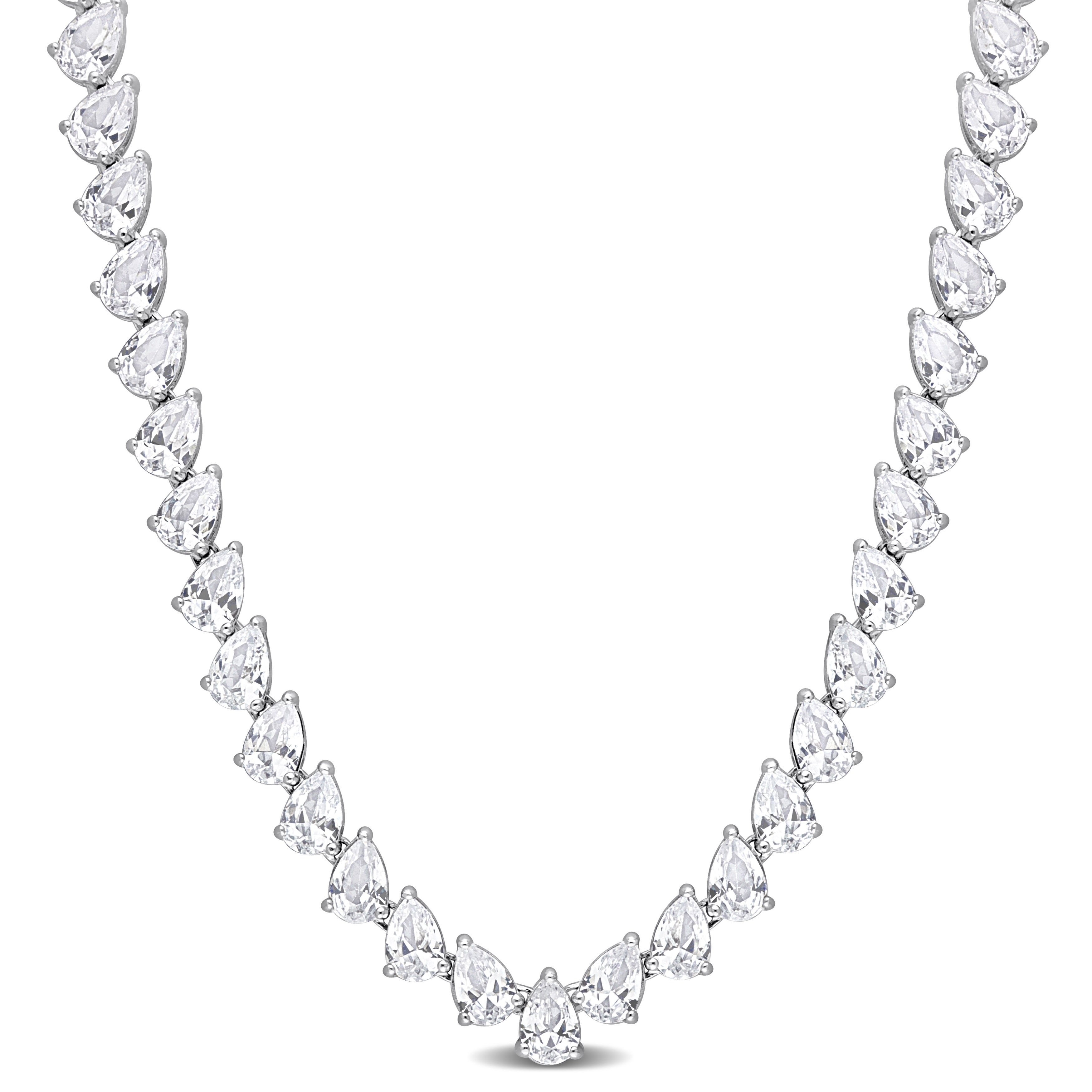 Miadora Created White Sapphire Teardrop Necklace in Sterling Silver