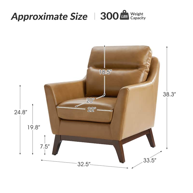 Latinus Mordern Genuine Leather Armchair with Solid Wood Legs by HULALA HOME