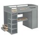 preview thumbnail 25 of 38, Twin Size Solid Wood Loft Bed with Desk, Wardrobes & Drawers