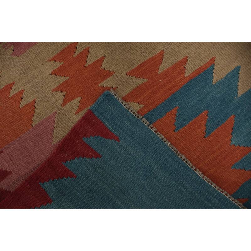 Hand Woven Oriental 100% Wool Carpet Southwestern Tribal Multi-Colored Kilim Runner Rug - 14' 10'' X 4' 9''