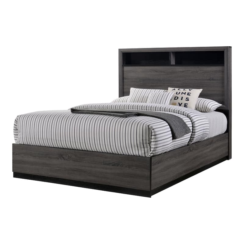 Rothwell Contemporary Grey Wood Wood 2-Piece Panel Bedroom Set with Shelves by Strick & Bolton