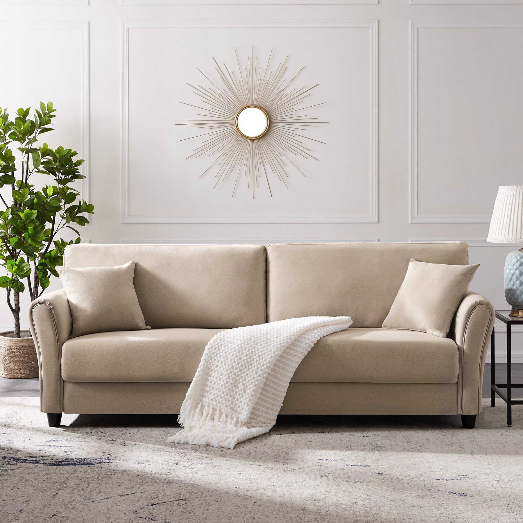 Linen Fabric Upholstered Sofa 3 Seater Removable Back Cushions Couch for  Living Room with Throw Pillows and Square Arms - Bed Bath & Beyond -  38427900