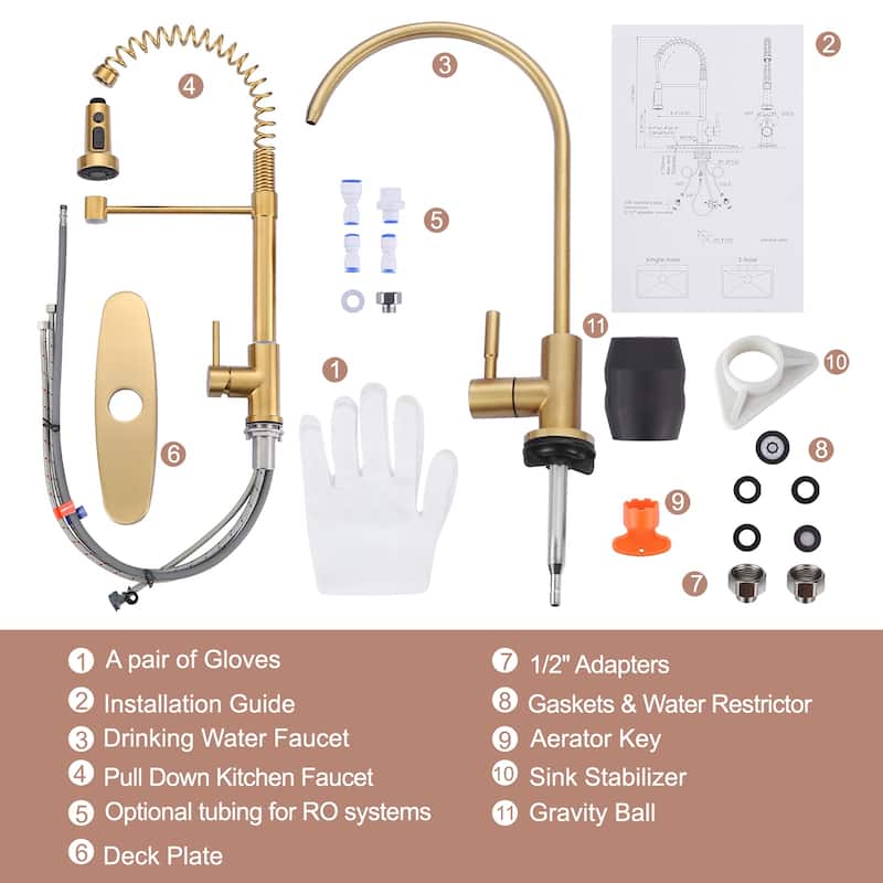 WOWOW Three Function Pull Down Kitchen Faucet with Drinking Water Faucet