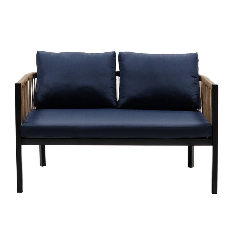 Modular Outdoor Sofa Set with Tempered Glass Table for Garden, Patio, Balcony