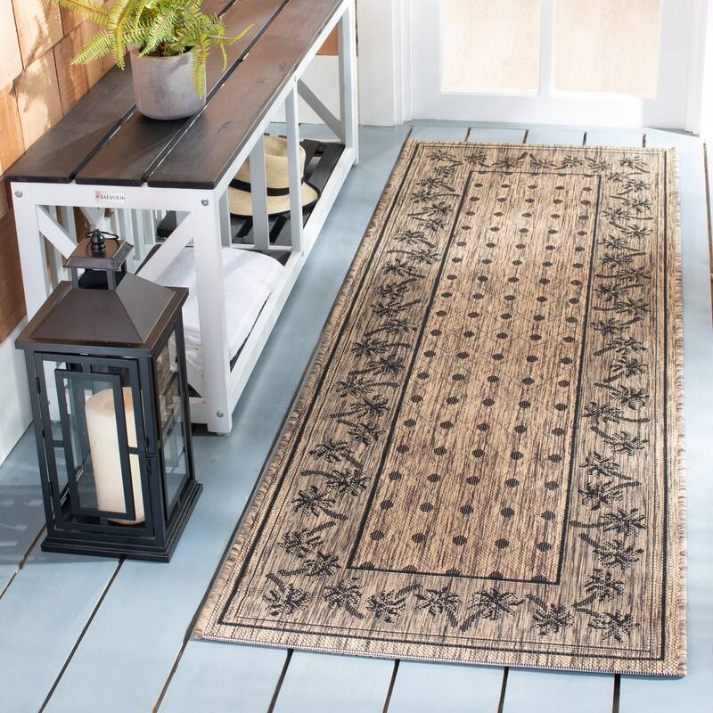 SAFAVIEH Courtyard Merilin Indoor/ Outdoor Geometric Area Rug - 2'3" x 6'7" Runner - Coffee/Black