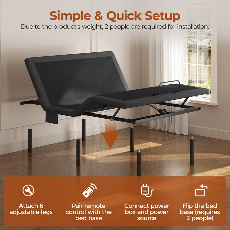 Yaheetech Upholstered Adjustable Bed Frame with Independent Head & Foot Incline