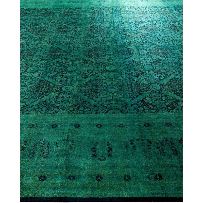 Overdyed, One-of-a-Kind Hand-Knotted Area Rug - Green - 12' 3" x 18' 0"