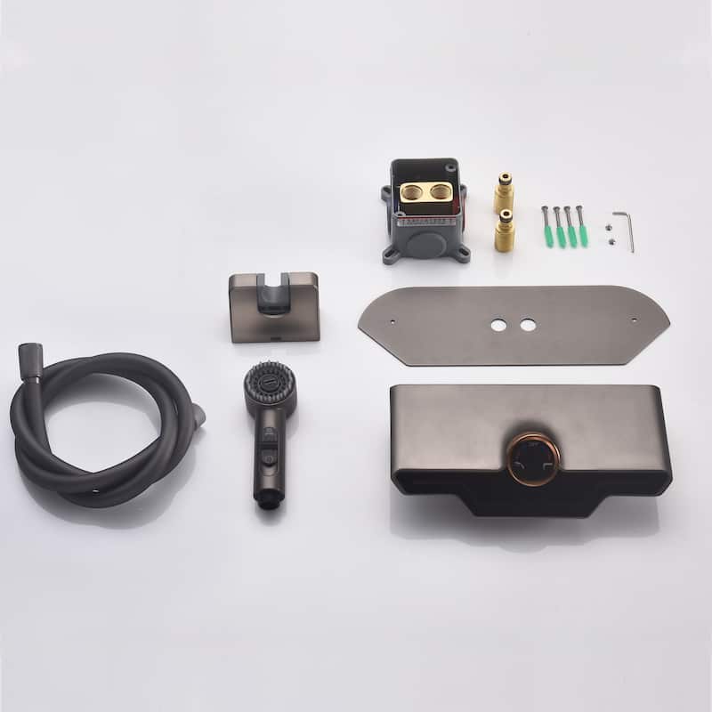 Wall-mounted Brass LED Digital Display Bathroom Faucets With Handheld Shower