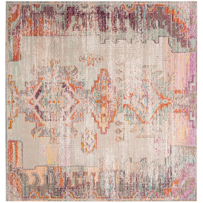 SAFAVIEH Crystal Zahariea Boho Distressed Rug - 7' Square - Light Grey/Purple