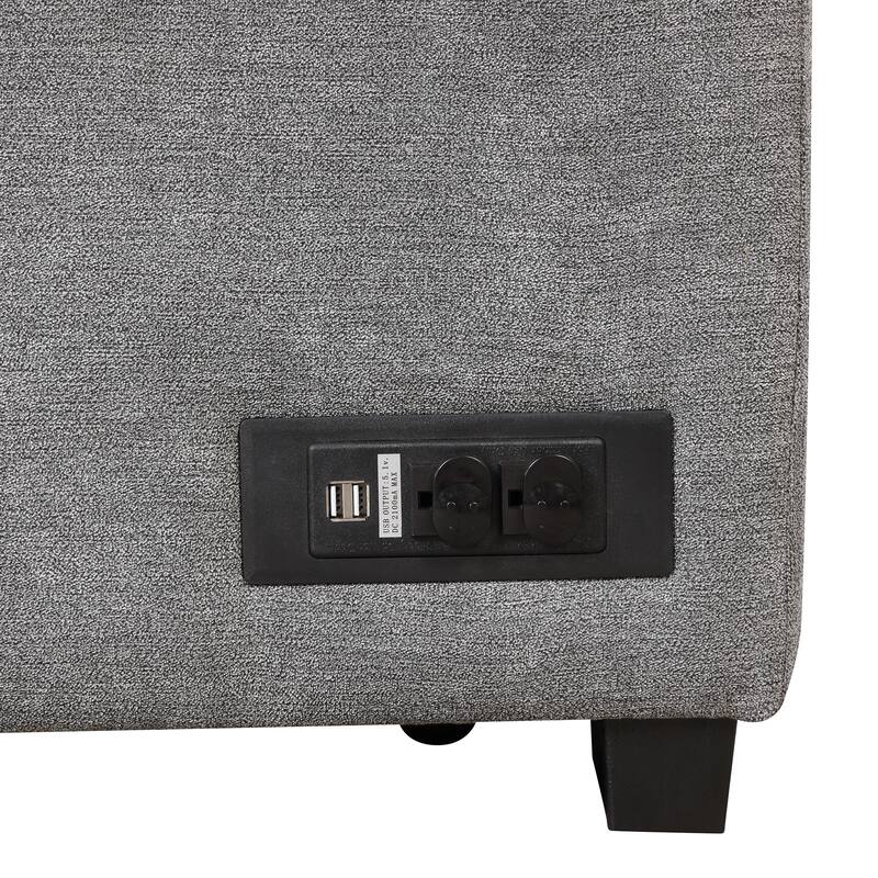 Sleeper Sofa Bed with Storage Ottoman, 2 in 1 Convertible Sectional Sofa Couch, Linen 4-Seater Sofa with Cup Holder