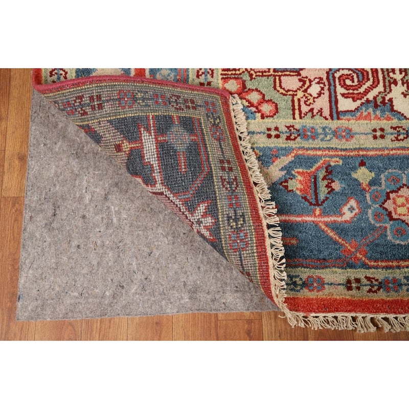 Geometric Heriz Serapi Indian Rug Hand-Knotted Orange Wool Carpet - 7'10"x 9'9"