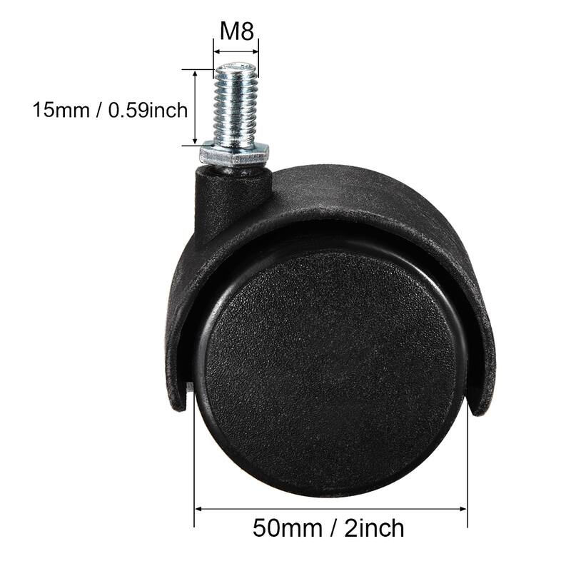 Furniture Casters Nylon Threaded Stem Swivel Caster Wheels Black - 2 inch, M8 x 15mm, 5pcs