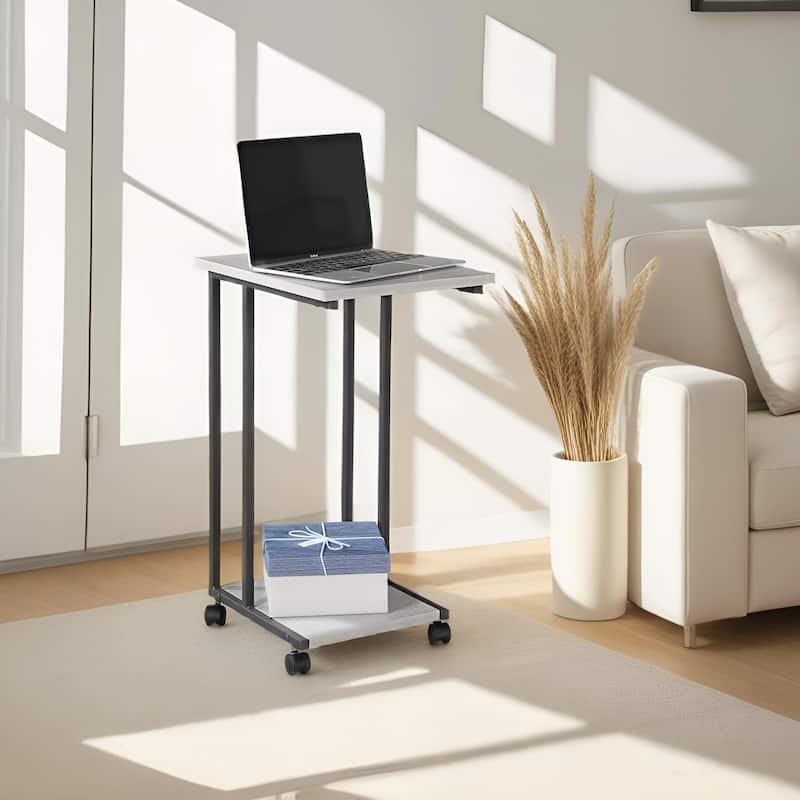 JJS Side End C Table for Sofa, Living Room Couch Table Snack Table That Slide Under for Small Spaces